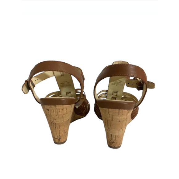 Brown LEATHER Wedge Sandal - Isaac Mizrahi Live! SIMMER - Women's US 10W - Picture 5 of 7